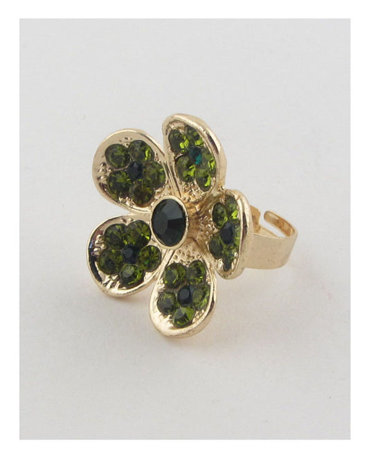 Flower rhinestone adjustable ring