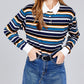 Ladies fashion plus size long sleeve multi striped dty brushed shirts