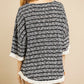 Heathered Striped Knit Bell Sleeve Round Neck Top