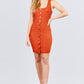 Sleeveless Deep Square Neck Button Down Detail Mini Woven Dress