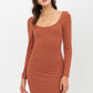 U Neck Of Front And Back Side, Basic Rib Dress With Long Sleeve