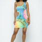 One Shoulder Two Side Cut Off Mini Dress W/mask