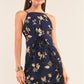 Navy Multi Floral Halter Neck Sleeveless Front Self-tie Lace Trim Slip Mini Dress