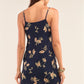 Navy Multi Floral Halter Neck Sleeveless Front Self-tie Lace Trim Slip Mini Dress