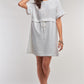 Off-white Short Sleeve Relaxed Fit Draw String Tie Waist Detail Mini Dress