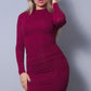 Sexy Long Sleeve Mock Neck Side Or Twist Ruching Dress