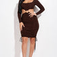 Solid Long Sleeve Ruched Short Dress With O Ring