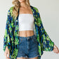 Stripes And Floral Print Lightweight Kimono