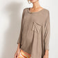 Rounded Neckline 3/4 Sleeves Washed Top