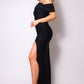 One Shoulder Draped Side Slit Maxi Dress