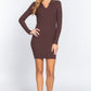 Long Slv V-neck Sweater Rib Mini Dress