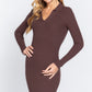 Long Slv V-neck Sweater Rib Mini Dress