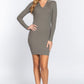 Long Slv V-neck Sweater Rib Mini Dress