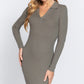 Long Slv V-neck Sweater Rib Mini Dress