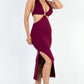 Cut-out Halter Neck Double Back Tie Split Thigh Midi Dress