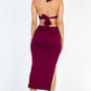 Cut-out Halter Neck Double Back Tie Split Thigh Midi Dress