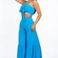 Solid Tie Front Spaghetti Strap Tank Top And Tiered Wide Leg Pants Two Piece Set