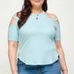 Plus Size, Solid Ribbed Cold Shoulder Top