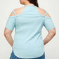 Plus Size, Solid Ribbed Cold Shoulder Top