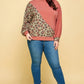 Plus Size Cute Animal French Terry Brush Contrast Print Pullover