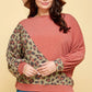 Plus Size Cute Animal French Terry Brush Contrast Print Pullover