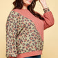 Plus Size Cute Animal French Terry Brush Contrast Print Pullover