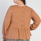 Plus Caramel Waffle Knit Back Button Detail Long Sleeve Top