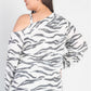 Plus White & Charcoal Zebra Flannel Cold Shoulder Long Sleeve Top