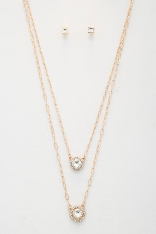 Double Crystal Metal Layered Necklace