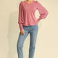 Solid Knit And Chiffon Mixed Top With Puff Long Sleeve