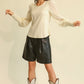 Solid Knit And Chiffon Mixed Top With Puff Long Sleeve