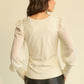 Solid Knit And Chiffon Mixed Top With Puff Long Sleeve