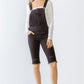 Black Denim Distressed Detail Raw Hem Cropped Bermuda Overall