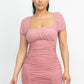 Ruched Square Neck Mesh Sleeve Dress