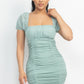 Ruched Square Neck Mesh Sleeve Dress