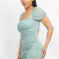 Ruched Square Neck Mesh Sleeve Dress