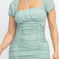 Ruched Square Neck Mesh Sleeve Dress