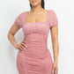 Ruched Square Neck Mesh Sleeve Dress