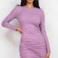 Ribbed long sleeve drawstring bodycon dress