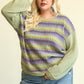 Novelty Knit And Solid Knit Mixed Loose Top With Drop Down Shoulder