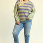 Novelty Knit And Solid Knit Mixed Loose Top With Drop Down Shoulder