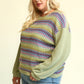 Novelty Knit And Solid Knit Mixed Loose Top With Drop Down Shoulder