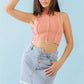 Dark Peach Ribbed Inside-out Sleeveless Mock Neck Crop Top