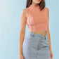 Dark Peach Ribbed Inside-out Sleeveless Mock Neck Crop Top