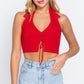 Halter Ruched Crop Sweater Knit Top