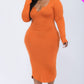 Plus Size Split Neck Long Sleeve Midi Dress