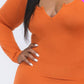 Plus Size Split Neck Long Sleeve Midi Dress