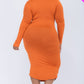 Plus Size Split Neck Long Sleeve Midi Dress