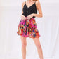 V-neck Adjustable Shoulder Strap Waist Elastic Contrast Solid Ruffle Floral Print Romper