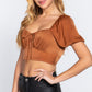 Short Slv Shirring Satin Crop Top